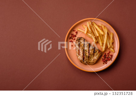 Chicken breast steak, grilled poultry fillet, healthy food, lunch. Chicken steak Chicken breast steak, grilled poultry fillet, healthy food, lunch. Chicken steak 132351728