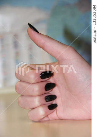 Female hands with beautiful manicure. Human fingers 132352094