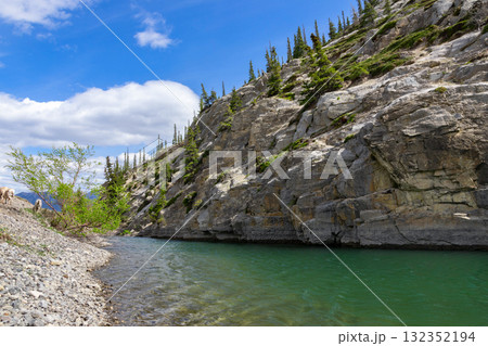 Scenic lake with clear green waters and the mountain with trees. Scenic lake with clear green waters and the mountain with trees. 132352194