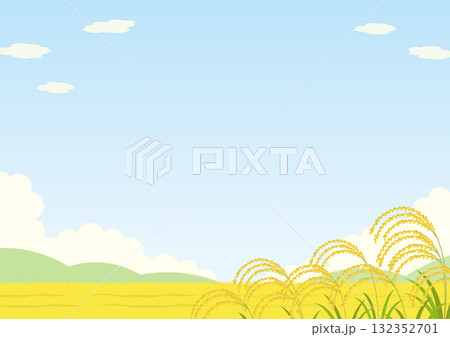 山や田んぼに実った稲穂の自然の風景のイラスト 山や田んぼに実った稲穂の自然の風景のイラスト 132352701