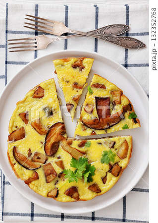 tasty porcini mushroom parmesan omelette, top view 132352768