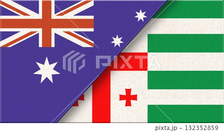 Flag of Australia and Abkhazia on fabric surface. Two Flags Together on fabric 132352859