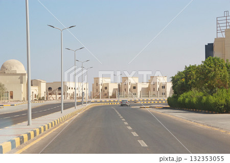 Transportation and traffic on highway in Hurghada city. City with street cars Transportation and traffic on highway in Hurghada city. City with street cars 132353055