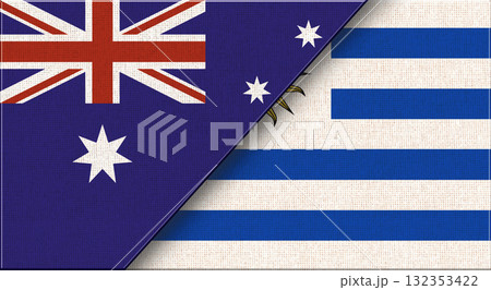 Flags of Australia and Uruguay. Australian and Uruguayan National flag on Fabric Flags of Australia and Uruguay. Australian and Uruguayan National flag on Fabric 132353422