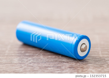 18650 lithium-ion battery, close up. High capacity battery on the table 18650 lithium-ion battery, close up. High capacity battery on the table 132353715