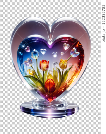 It is a crystal or glass figurine in the shape of a heart with an image of tulips inside. It is a crystal or glass figurine in the shape of a heart with an image of tulips inside. 132353783