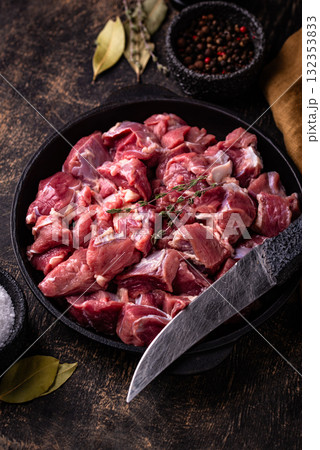 Raw chopped meat with spices Raw chopped meat with spices 132353833