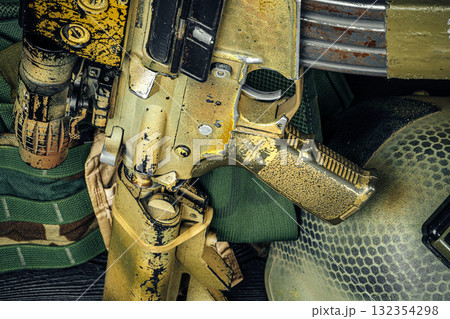 Modern weapon series. US Army assault rifle, close up. Modern weapon series. US Army assault rifle, close up. 132354298