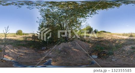 360 degree panorama of a forest edge with a sandy path. HDRI seamless spherical 360-degree panorama of forest edge 360 degree panorama of a forest edge with a sandy path. HDRI seamless spherical 360-degree panorama of forest edge 132355585