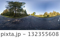 HDRI seamless spherical 360-degree panorama of asphalt country road. 360 degree panorama of road along a field and forest 132355608