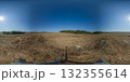 Seamless spherical 360-degree HDRI panorama of field. 360 degree panorama of a field with rows of mown wheat, hills, and forest on the horizon 132355614