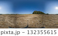 A seamless spherical 360-degree HDRI panorama of field. 360 degree panorama of a field with rows of mown wheat, hills, and forest on the horizon 132355615