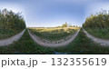 360 degree panorama of well-trodden path between forest and harvested field. HDRI seamless spherical 360-degree panorama of footpath 132355619
