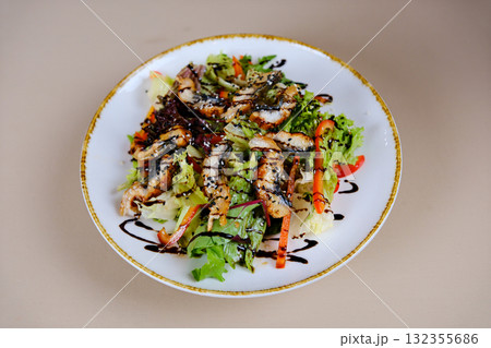 Salad With Smoked Eel. Japanese Food Salad With Smoked Eel. Japanese Food 132355686