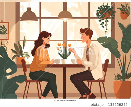 自然光と植物に囲まれたクリエイティブな仕事場のイラスト|創作活動に集中する穏やかな時間 自然光と植物に囲まれたクリエイティブな仕事場のイラスト|創作活動に集中する穏やかな時間 132356253