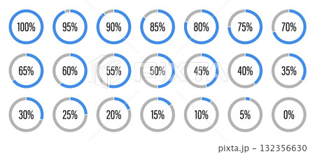 Template of blue and gray color fill pie charts indicator. Round graph loading progress set. Blue progress bars. Circle diagrams icons for infographics from 100 to 0 percent. Round percentage Template of blue and gray color fill pie charts indicator. Round graph loading progress set. Blue progress bars. Circle diagrams icons for infographics from 100 to 0 percent. Round percentage 132356630