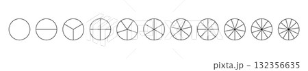 Segmented charts. Parts of diagram wheel from 1 to 11. Template of pie chart. Sectors divide the circle on equal parts. Coaching blank. Outline black graphics. Set of pie charts, pizza infografic Segmented charts. Parts of diagram wheel from 1 to 11. Template of pie chart. Sectors divide the circle on equal parts. Coaching blank. Outline black graphics. Set of pie charts, pizza infografic 132356635