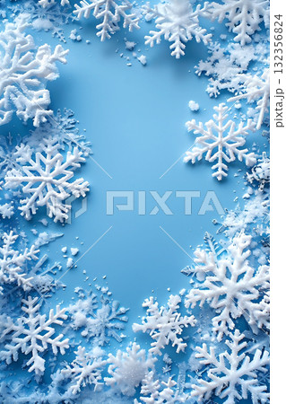 Winter flat lay background with snowflakes and copy space for Christmas concept design 132356824