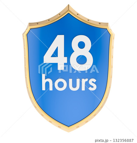 Shield 48 hours. Guarantee or protection, concept. 3D rendering Shield 48 hours. Guarantee or protection, concept. 3D rendering 132356887