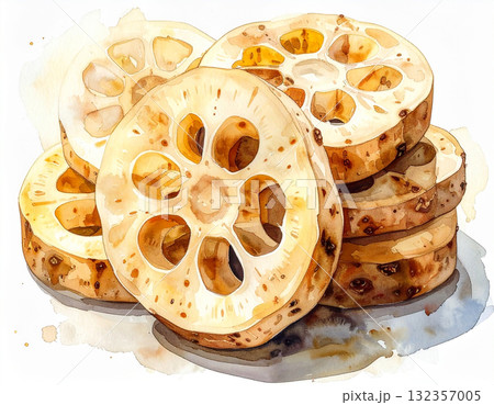 輪切りにした蓮根 輪切りにした蓮根 132357005