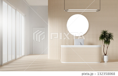 Reception Desk in a Minimalist Environment, 3D Render Illustration 132358068