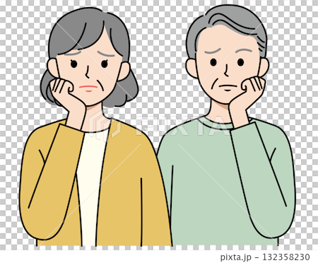 一對憂心忡忡的老年夫婦,表情明亮 一對憂心忡忡的老年夫婦,表情明亮 132358230