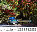 紅葉の中の緑のクラシックカー 132358353