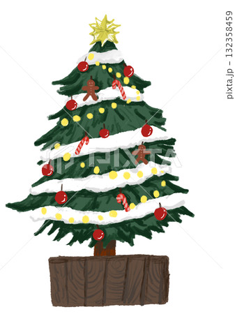 手描きの絵本調のクリスマスツリー 手描きの絵本調のクリスマスツリー 132358459