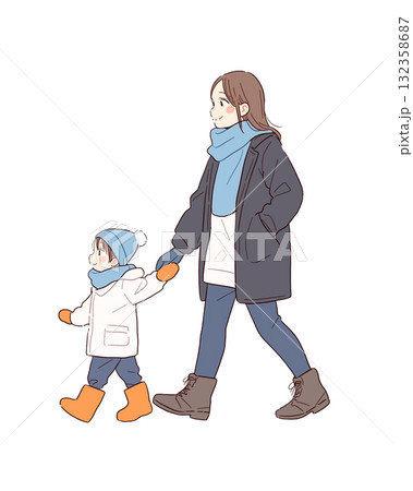 母親と息子の冬の一コマ 132358687