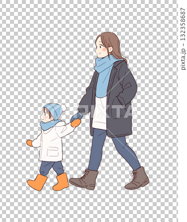 母親と息子の冬の一コマ 132358687