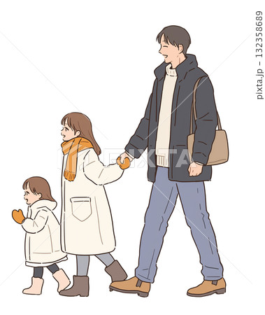 仲良し親子の冬の一コマ 132358689