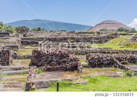 Teotihuacan in Mexico, showcasing iconic ancient pyramids and cultural heritage. Tourism, adventure, and historic exploration concept Teotihuacan in Mexico, showcasing iconic ancient pyramids and cultural heritage. Tourism, adventure, and historic exploration concept 132358833