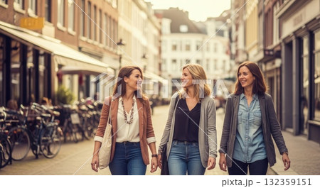 セピア色のヨーロッパ街角 — 歩行者が行き交うレトロな午後 セピア色のヨーロッパ街角 — 歩行者が行き交うレトロな午後 132359151