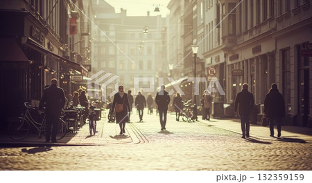 セピア色のヨーロッパ街角 — 歩行者が行き交うレトロな午後 セピア色のヨーロッパ街角 — 歩行者が行き交うレトロな午後 132359159