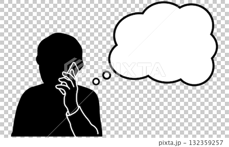 一個人在電話裡和別人說話時思考的剪影插圖 一個人在電話裡和別人說話時思考的剪影插圖 132359257