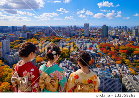 ニュウマン高輪より富士山方面の街並みを望む 紅葉 ニュウマン高輪より富士山方面の街並みを望む 紅葉 132359268