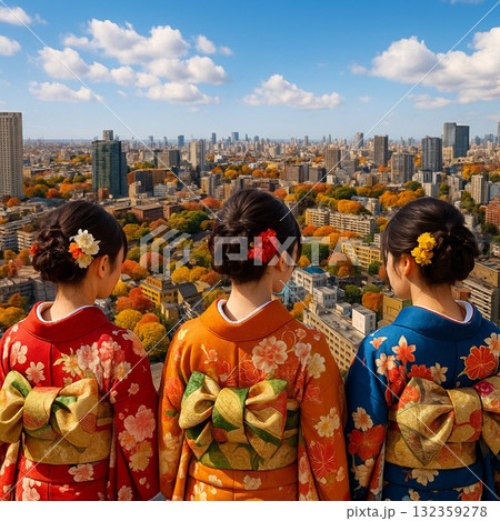 ニュウマン高輪より新宿方面の街並みを望む 紅葉 ニュウマン高輪より新宿方面の街並みを望む 紅葉 132359278