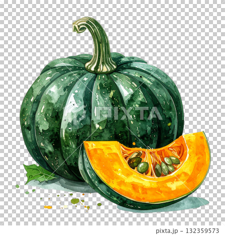 かぼちゃの水彩イラスト かぼちゃの水彩イラスト 132359573