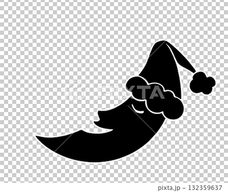 Black and white illustration of a sleeping crescent moon wearing a Santa hat (with white border) Black and white illustration of a sleeping crescent moon wearing a Santa hat (with white border) 132359637