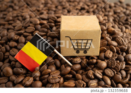 Germany flag on coffee beans, shopping online for export or import food product. 132359688