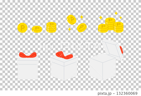 積分幣和禮品盒一套[向量插圖素材] 132360069