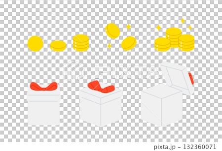 Set of coins and gift boxes [Vector illustration material] 132360071