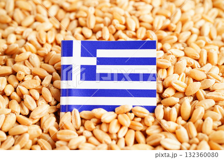 Greece flag on grain wheat, trade export and economy concept. 132360080