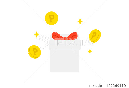 ポイントコインと正面のプレゼントボックス【ベクターイラスト素材】 132360110