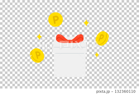 ポイントコインと正面のプレゼントボックス【ベクターイラスト素材】 132360110