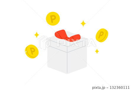ポイントコインとななめのプレゼントボックス【ベクターイラスト素材】 132360111