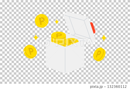 Point coin and gift box with lid open [Vector illustration material] 132360112