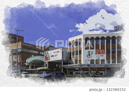水彩画風 鳥取駅前 鳥取大丸(丸由百貨店)とサンロードアーケード 鳥取県鳥取市 水彩画風 鳥取駅前 鳥取大丸(丸由百貨店)とサンロードアーケード 鳥取県鳥取市 132360152