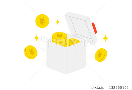 円マークコインとフタがあいたプレゼントボックス【ベクターイラスト素材】 132360192