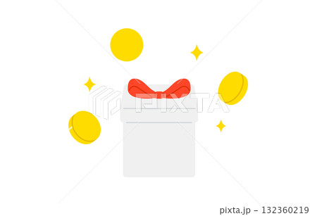 コインと正面のプレゼントボックス【ベクターイラスト素材】 132360219